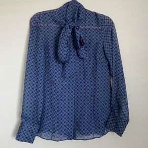 Blue Silk Brooks Brother’s Tie Neck Blouse